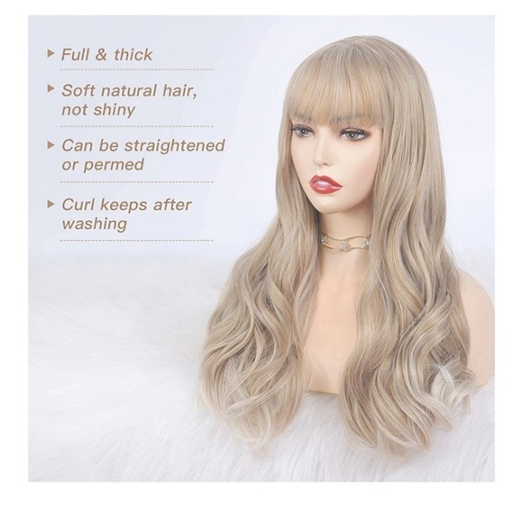 🆕️ Ombre Ash Blonde Wig with Bangs 24”Mixed Color - Picture 6 of 7
